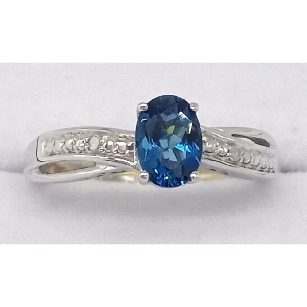 Blue Topaz Gemstone Ring Solitaire Sterling Silver 925 Quartz CZ Size 7 Sparkly!